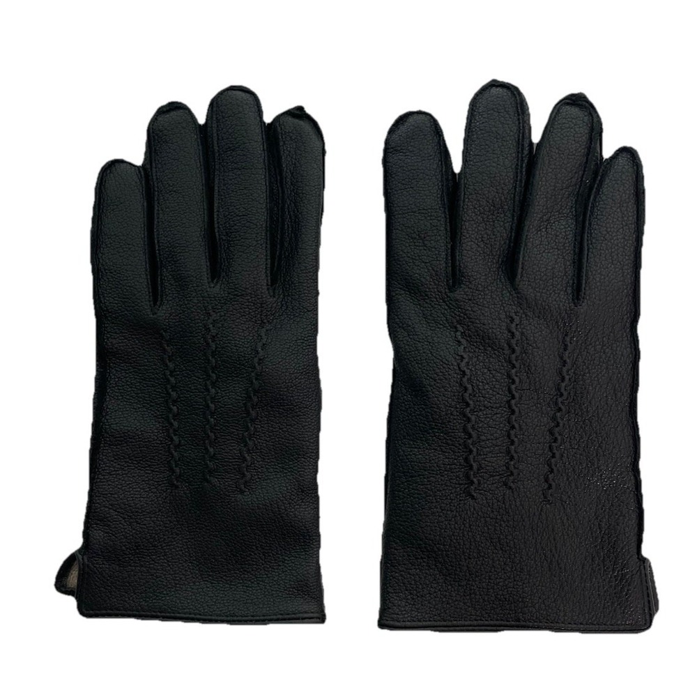 Men's SHEEPSKIN Black Leather Braided Gloves Wool Cashmere  lining XL